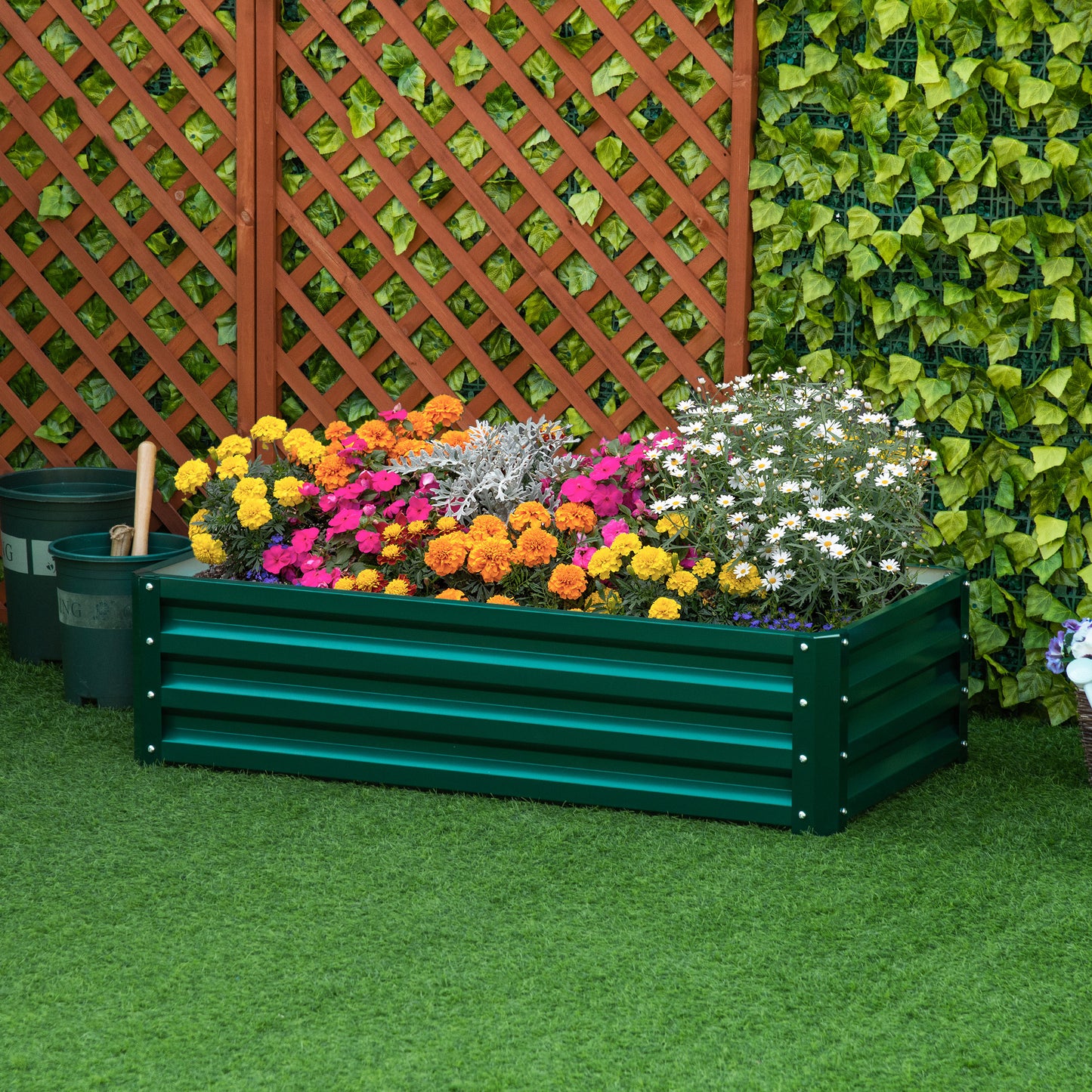Raised Garden Bed, Galvanized, Green