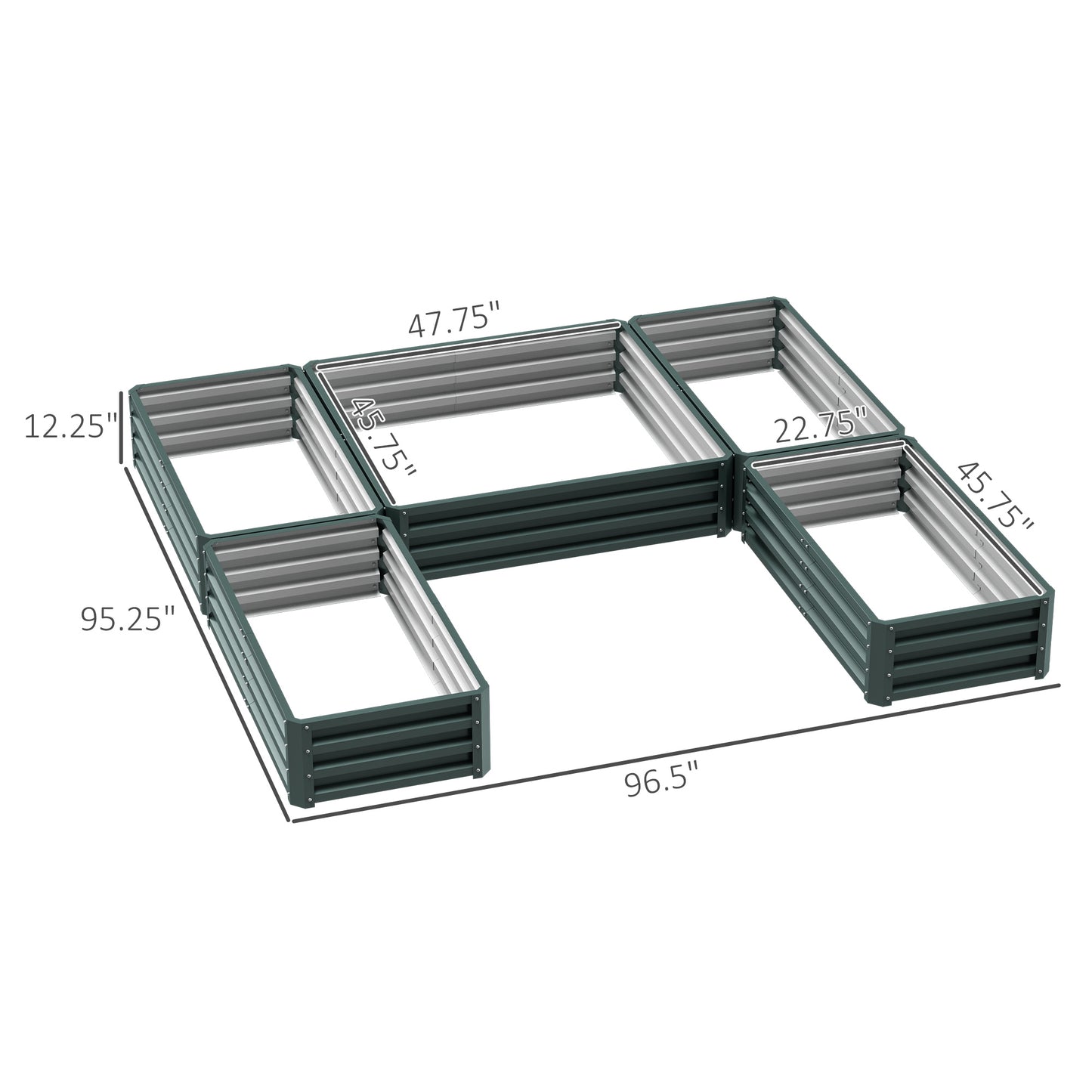 Steel Raised Garden Bed, Set of 5 Large Box Planters, Green