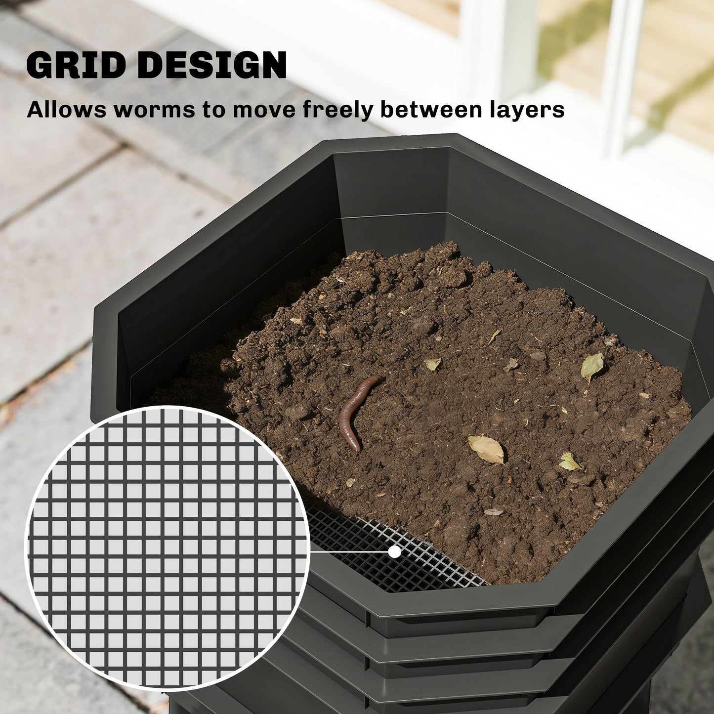 4-Tray Worm Composter Bin, 7.4 Gal Outdoor & Indoor