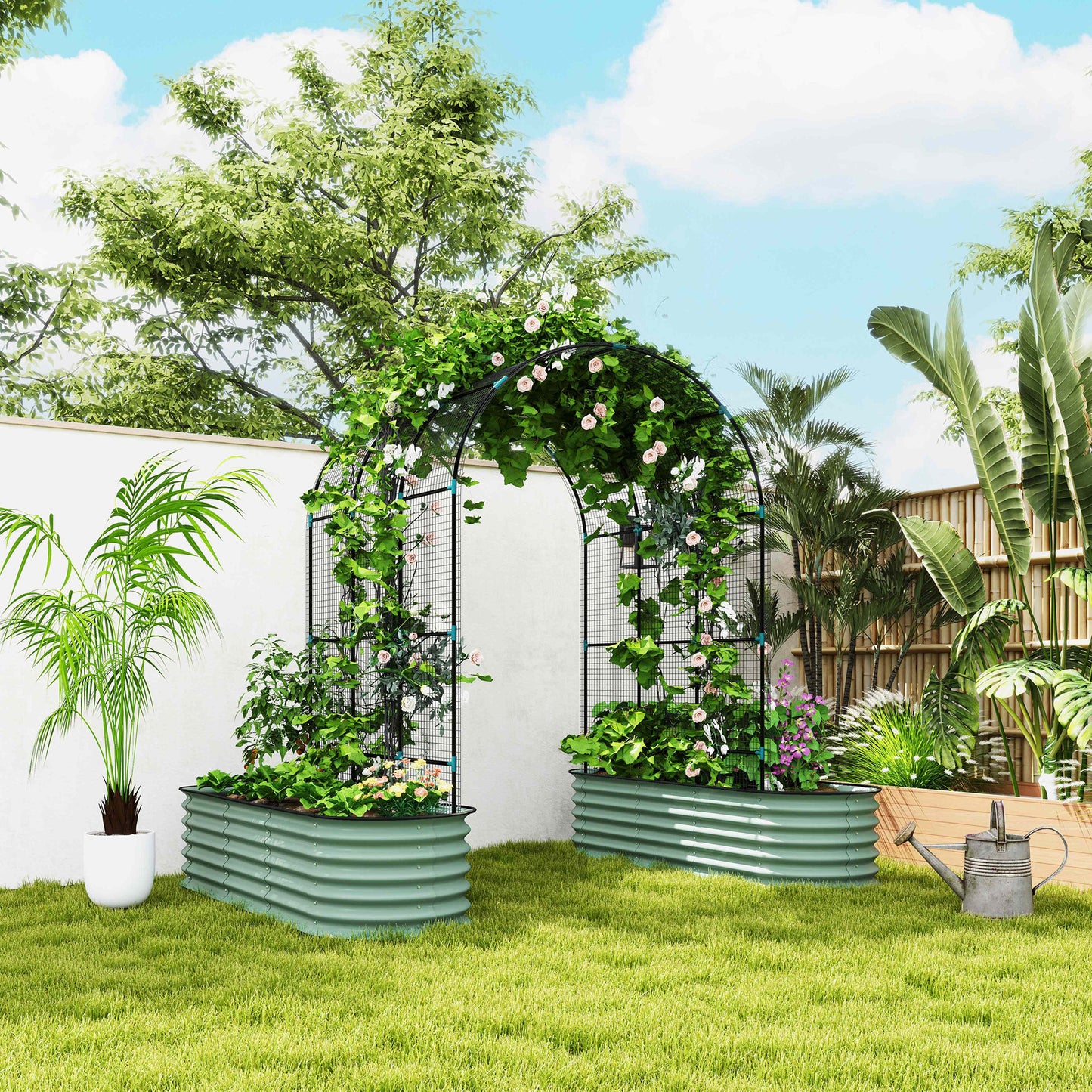 2 piece Raised Garden Beds with Arch Trellis