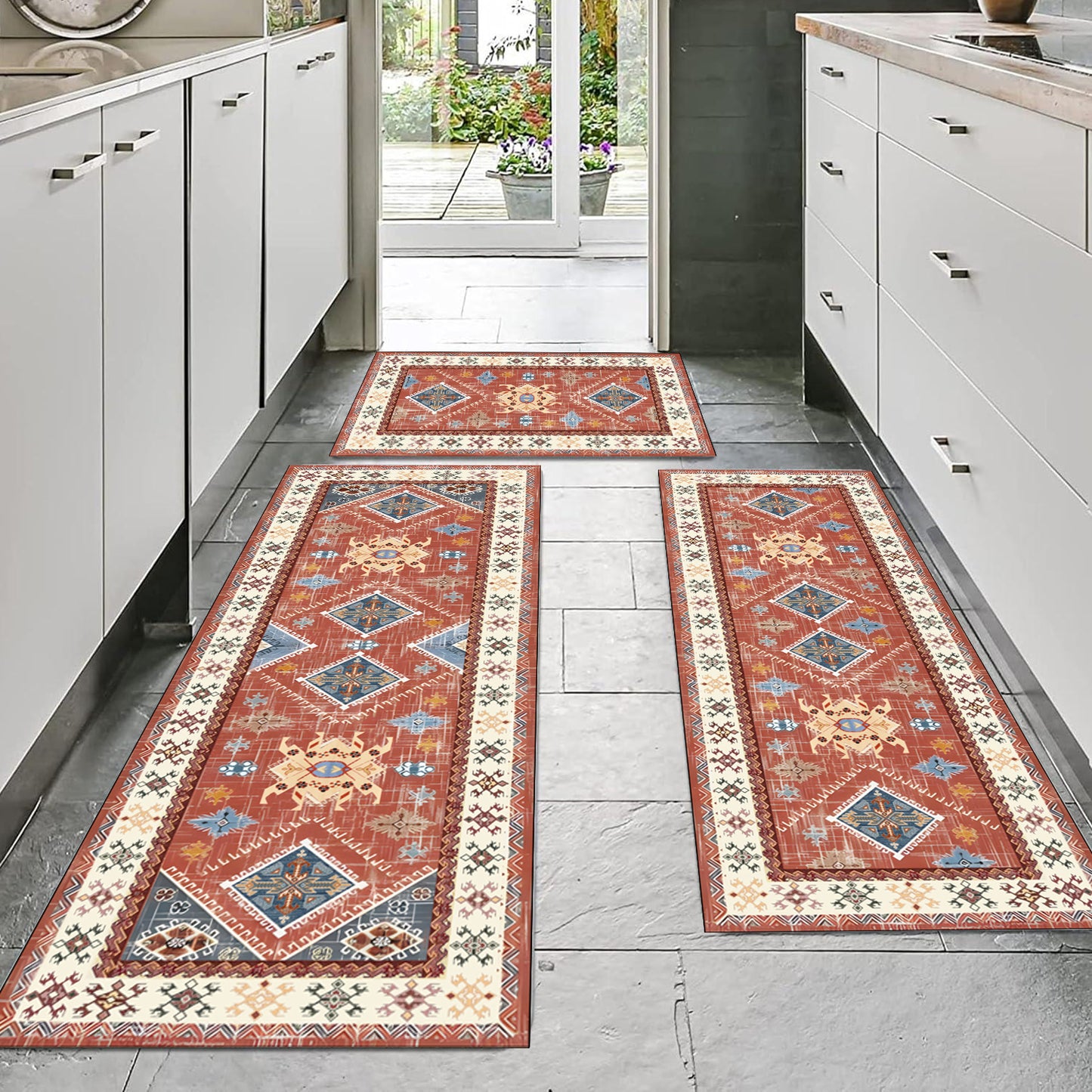 Boho Kitchen Rug Sets 3 Piece With Runner Non Slip/Washable
