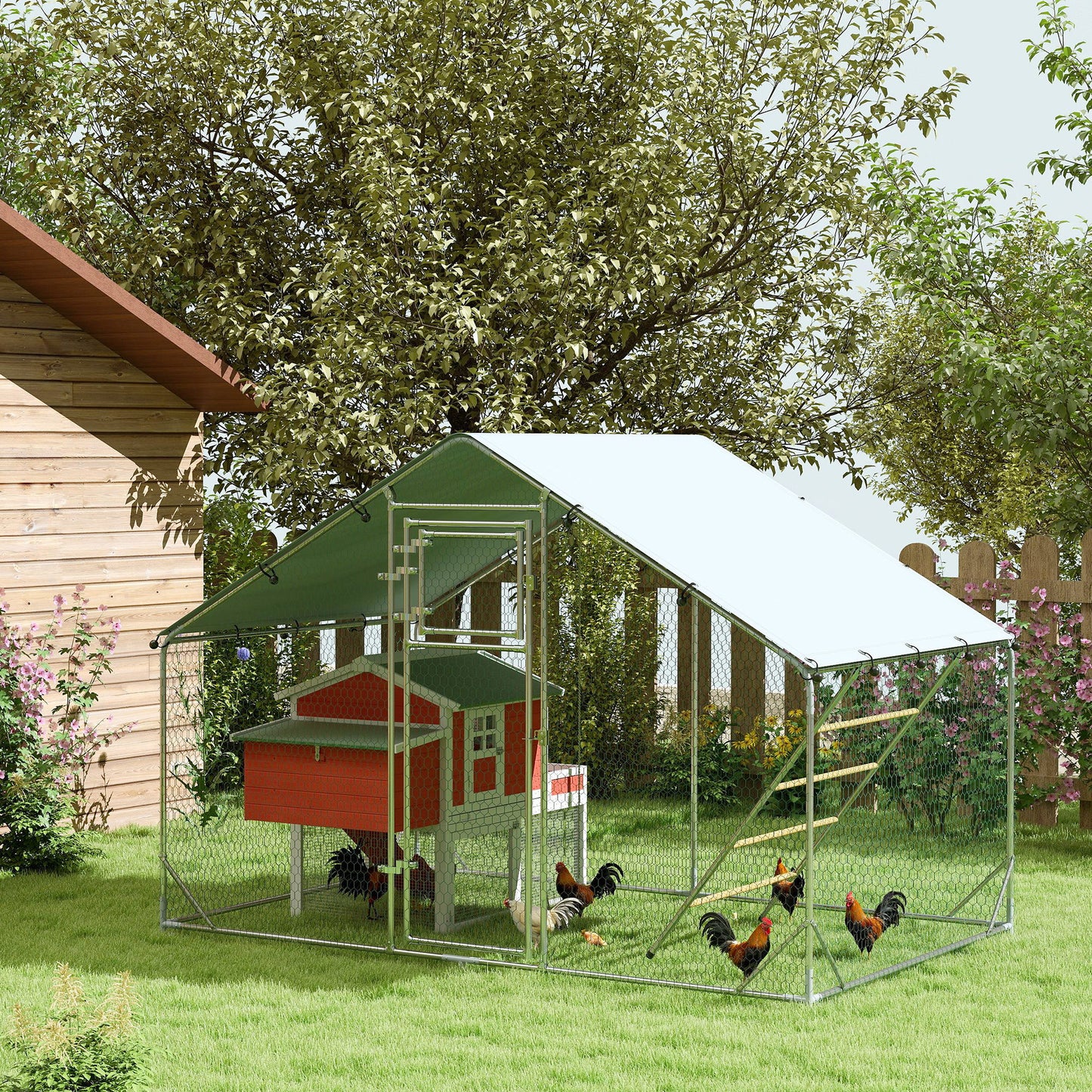 PawHut Metal Walk-in Chicken Run W/ Cover