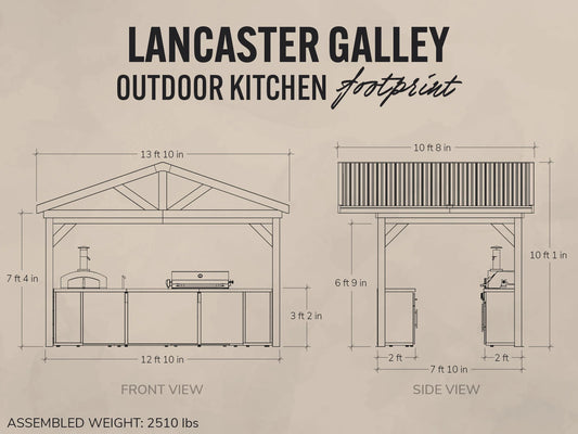 Lancaster | Galley Outdoor Kitchen with Built-In Grill & Pizza Oven