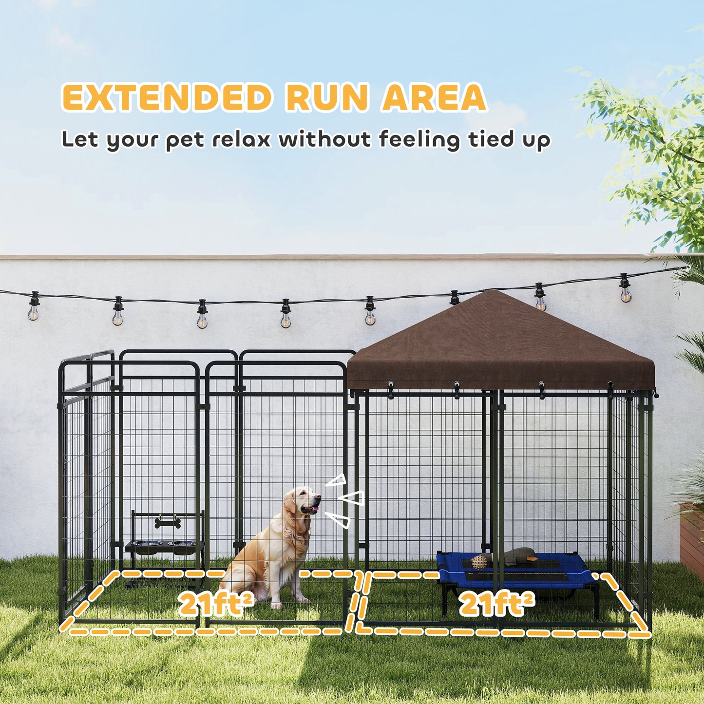 Dog Kennel Outdoor With Waterproof Canopy