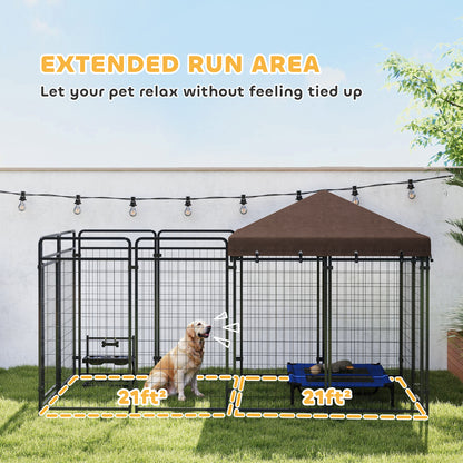 Dog Kennel Outdoor With Waterproof Canopy