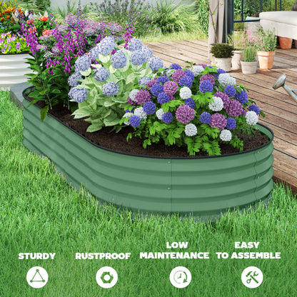 2 Piece Raised Garden Bed Set with Metal Plant Stakes, Green