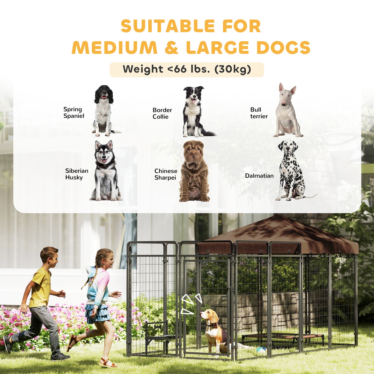 Dog Kennel Outdoor With Waterproof Canopy