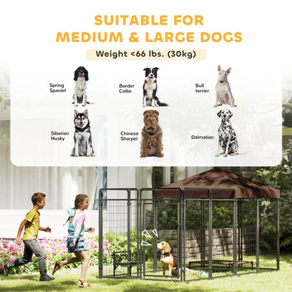 Dog Kennel Outdoor With Waterproof Canopy