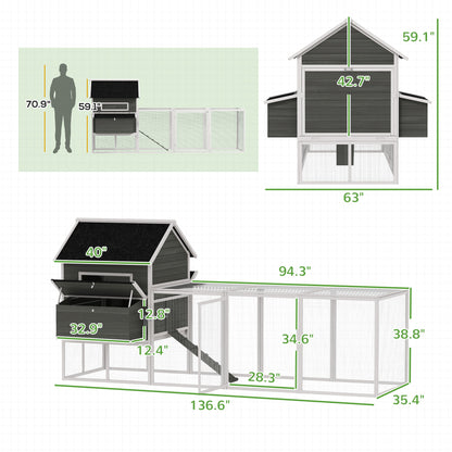 Wooden Chicken Coop for 8-10 Chickens