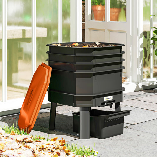 4-Tray Worm Composter Bin, 7.4 Gal Outdoor & Indoor