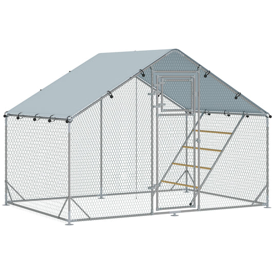 PawHut Metal Walk-in Chicken Run W/ Cover