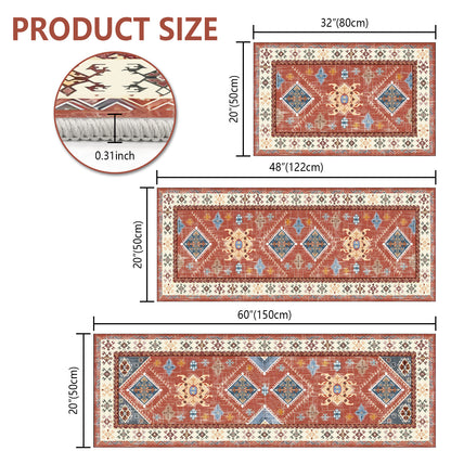 Boho Kitchen Rug Sets 3 Piece With Runner Non Slip/Washable