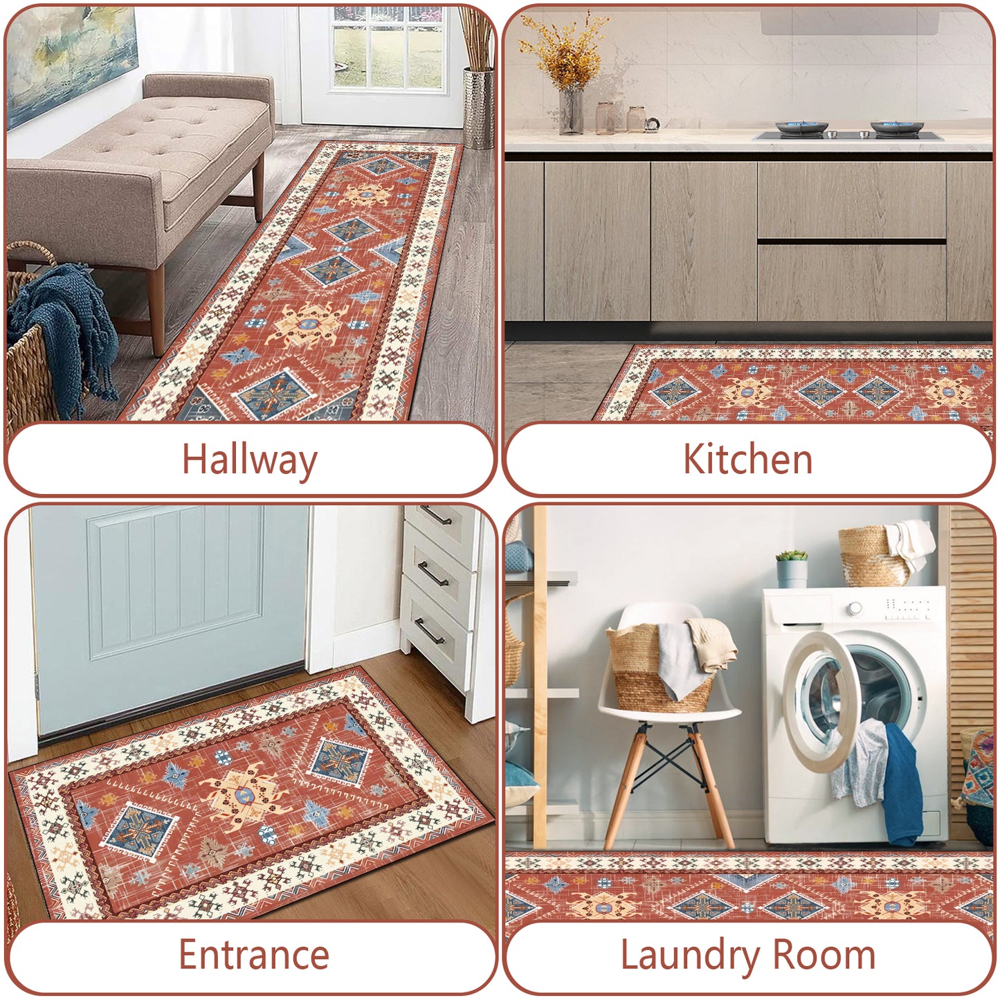 Boho Kitchen Rug Sets 3 Piece With Runner Non Slip/Washable