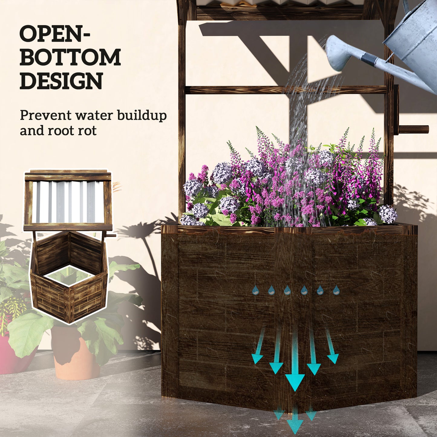 Wooden Wishing Well, Raised Garden Bed