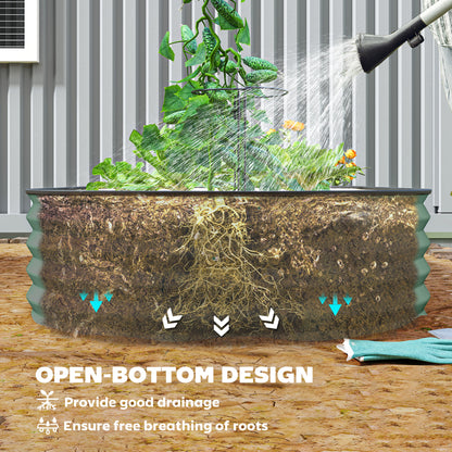 2 Piece Raised Garden Bed Set with Metal Plant Stakes, Green