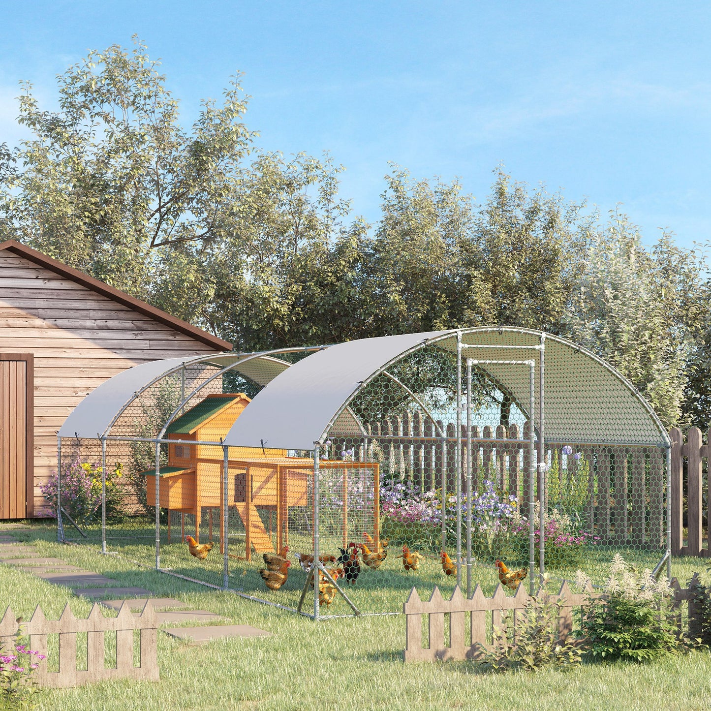 Large Metal Chicken Coop with Waterproof and Anti-UV Cover