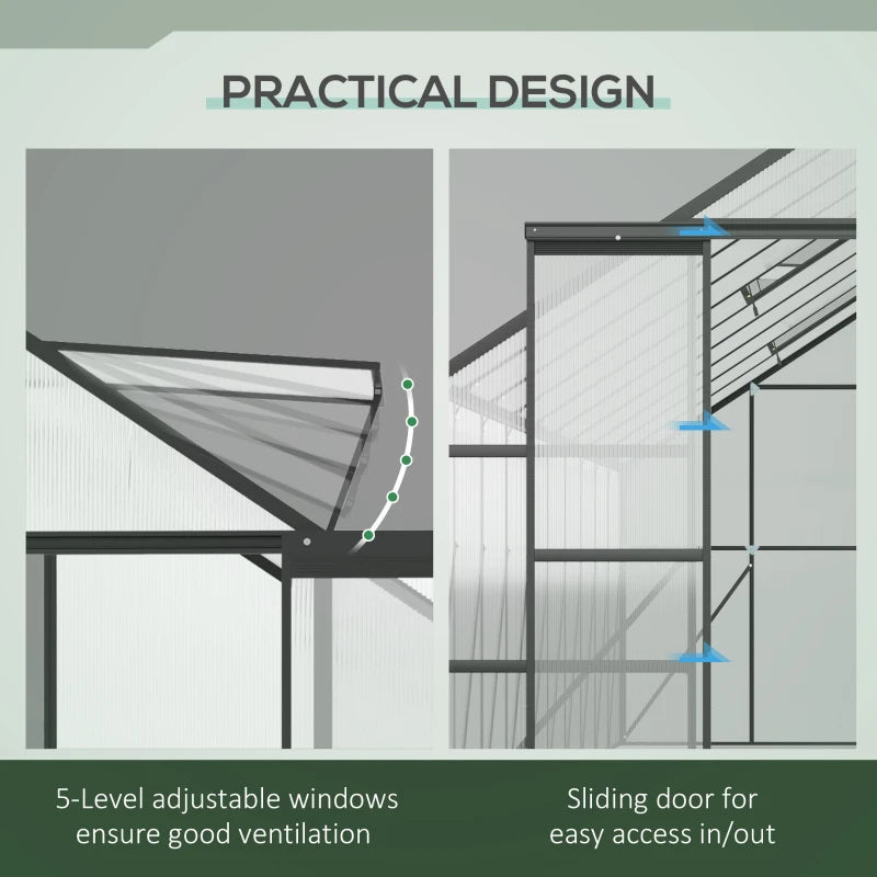 EX LARGE Aluminum Polycarbonate Walk-in Garden Greenhouse