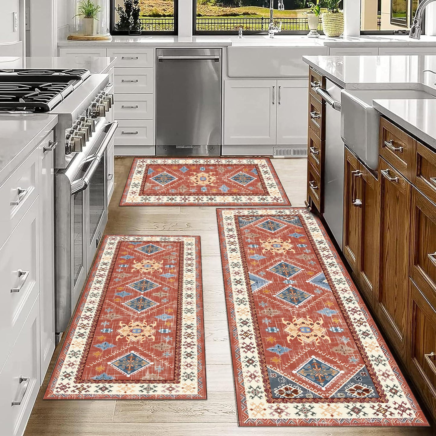 Boho Kitchen Rug Sets 3 Piece With Runner Non Slip/Washable