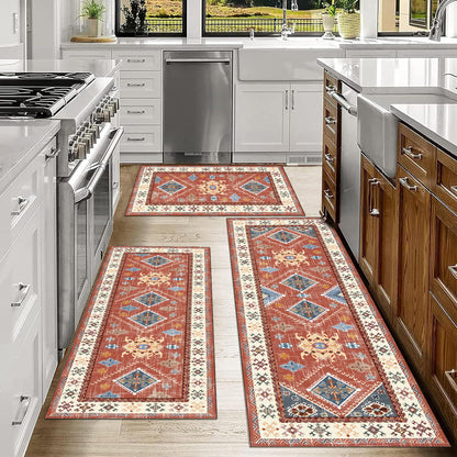 Boho Kitchen Rug Sets 3 Piece With Runner Non Slip/Washable