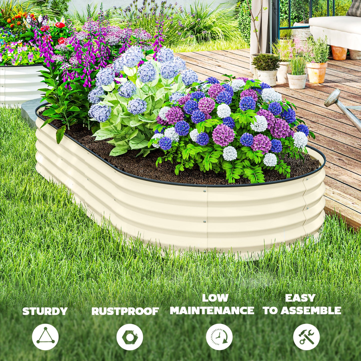 2 Piece Raised Garden Bed Set, Cream White