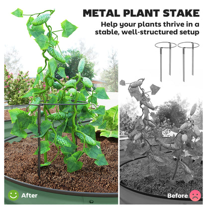 2 Piece Raised Garden Bed Set with Metal Plant Stakes, Green