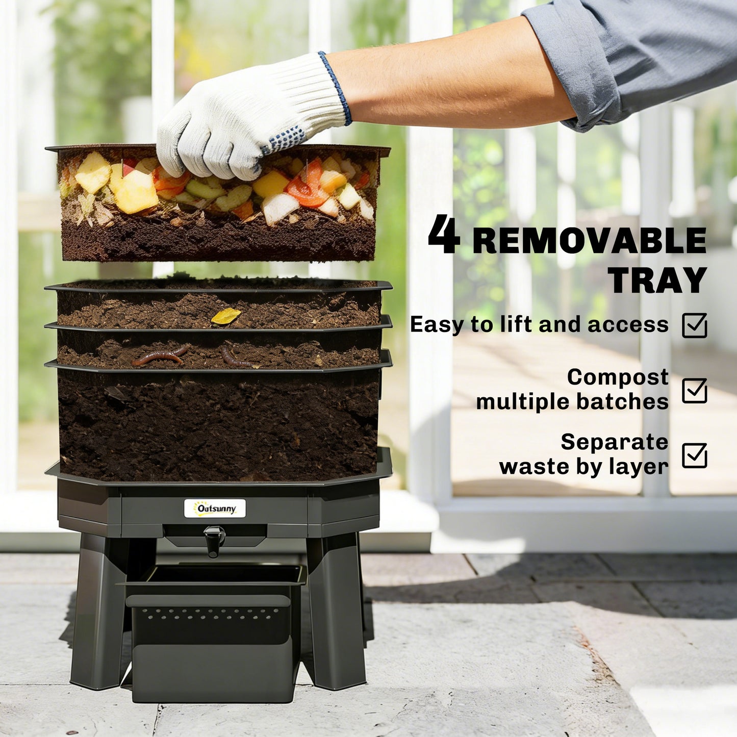 4-Tray Worm Composter Bin, 7.4 Gal Outdoor & Indoor