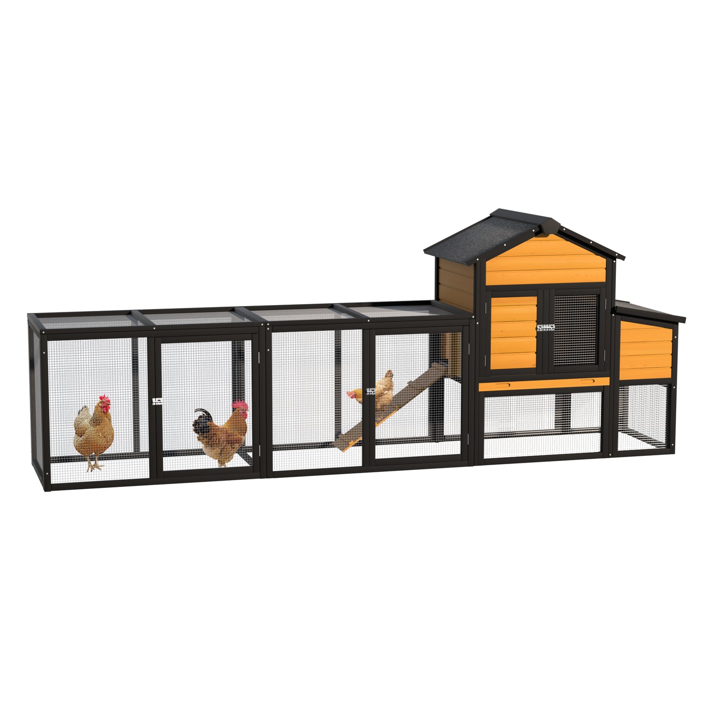 Chicken Coop With Run, 7 Doors and Expandable Design