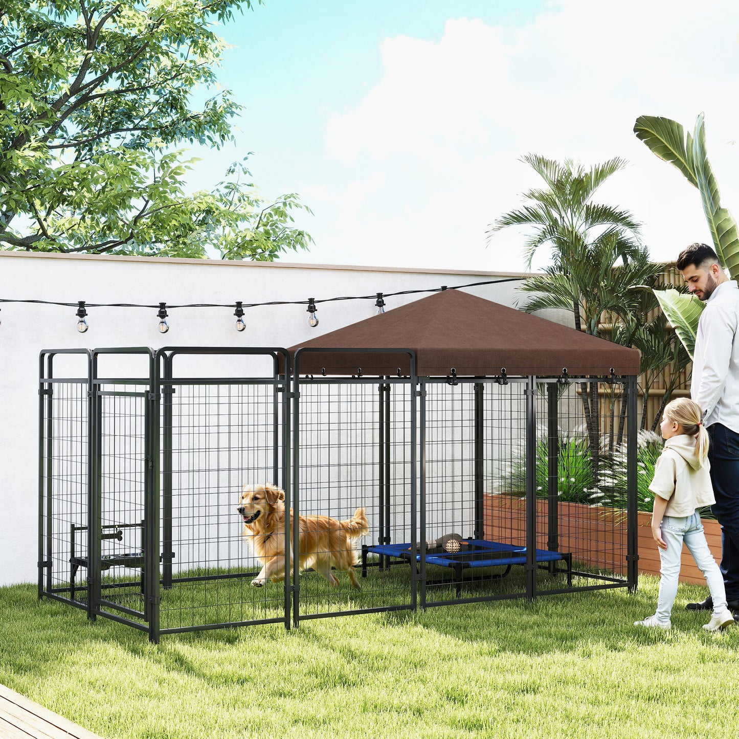 Dog Kennel Outdoor With Waterproof Canopy