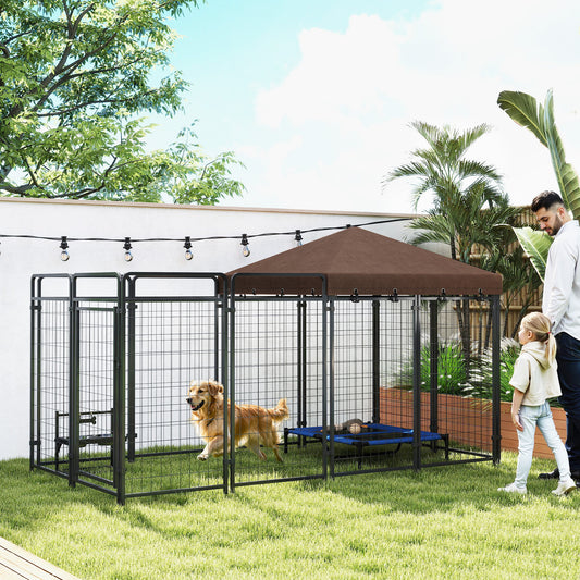 Dog Kennel Outdoor With Waterproof Canopy