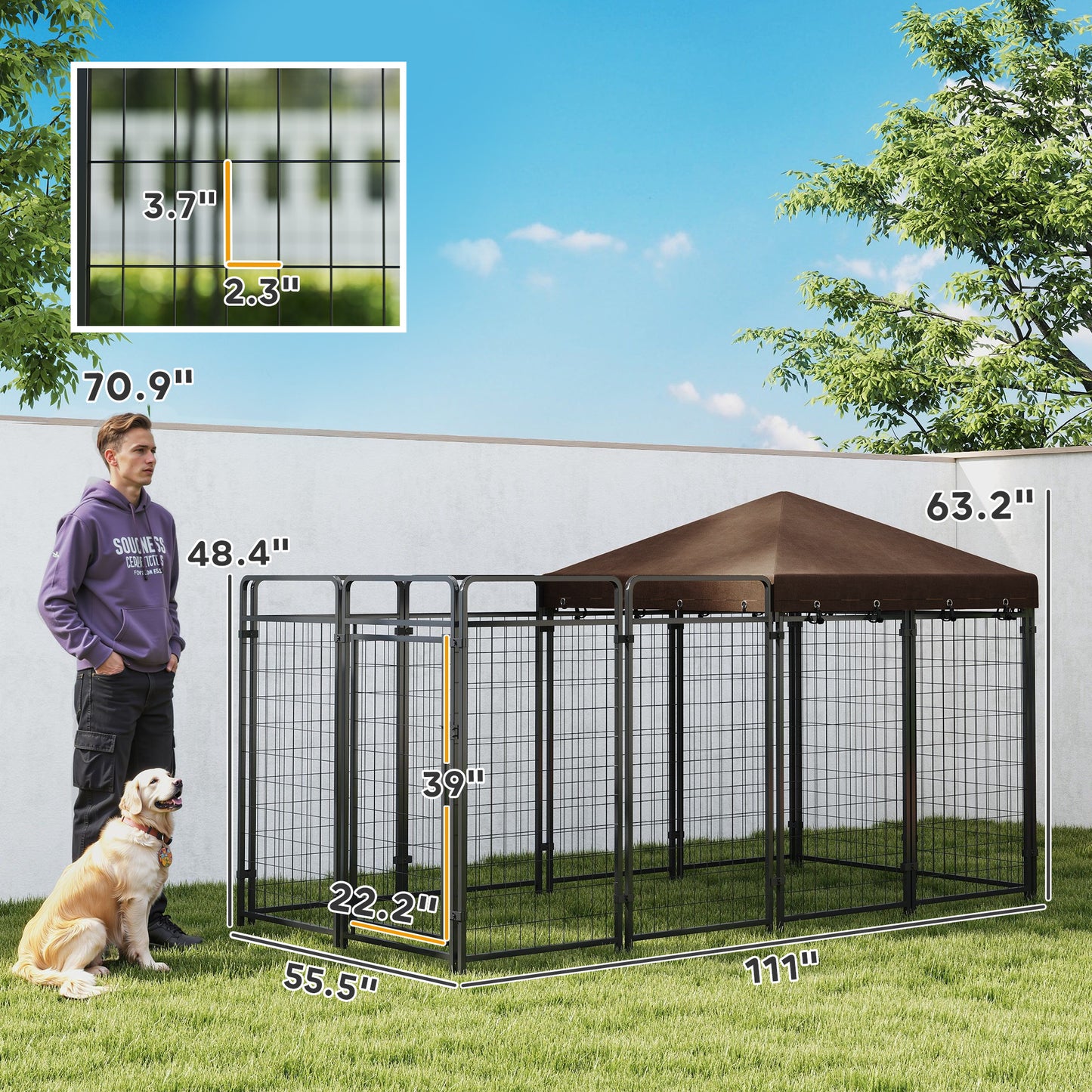 Dog Kennel Outdoor With Waterproof Canopy