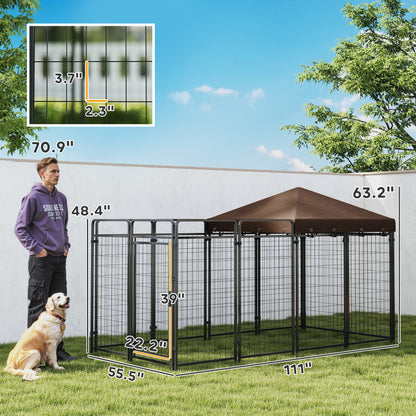 Dog Kennel Outdoor With Waterproof Canopy