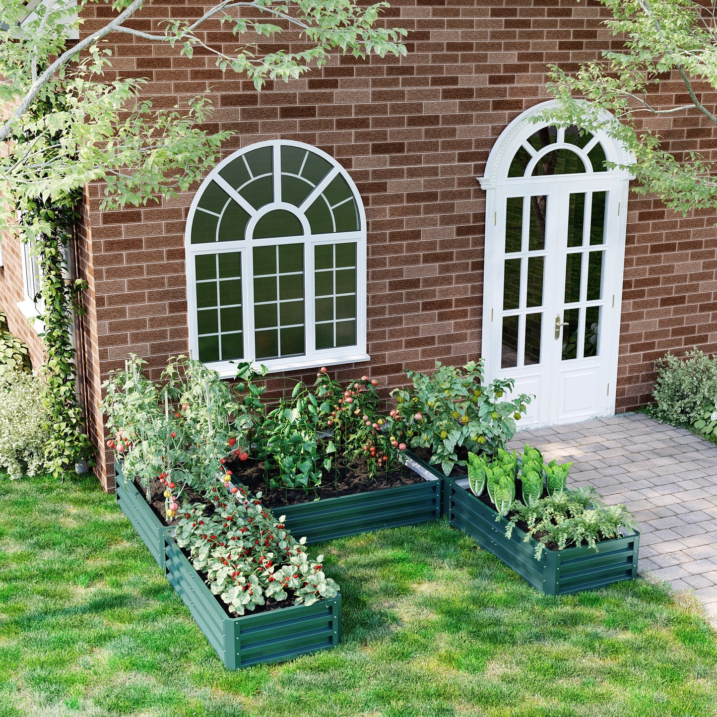 Steel Raised Garden Bed, Set of 5 Large Box Planters, Green