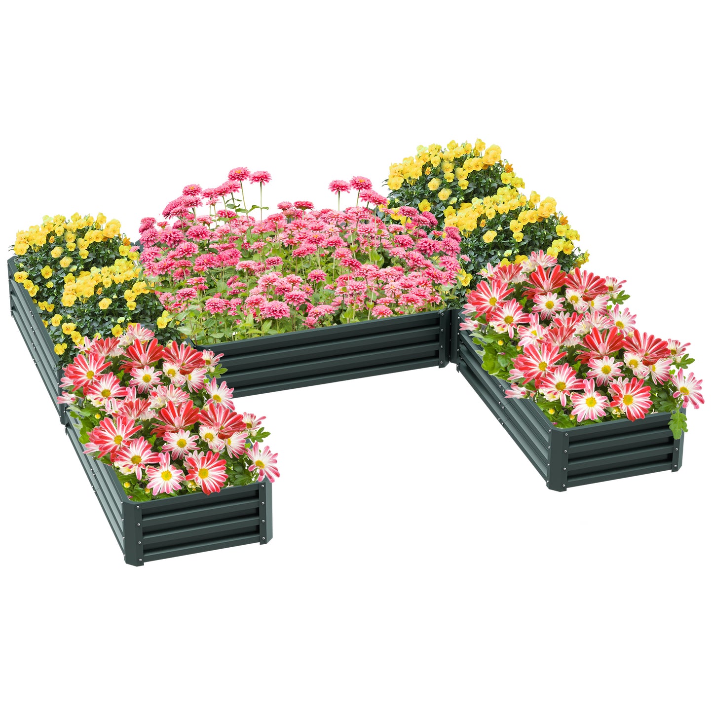 Steel Raised Garden Bed, Set of 5 Large Box Planters, Green