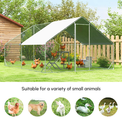 Large Metal Chicken Coop with Waterproof and Anti-UV Cover
