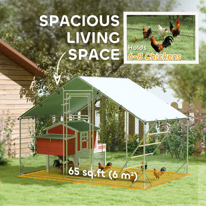 PawHut Metal Walk-in Chicken Run W/ Cover