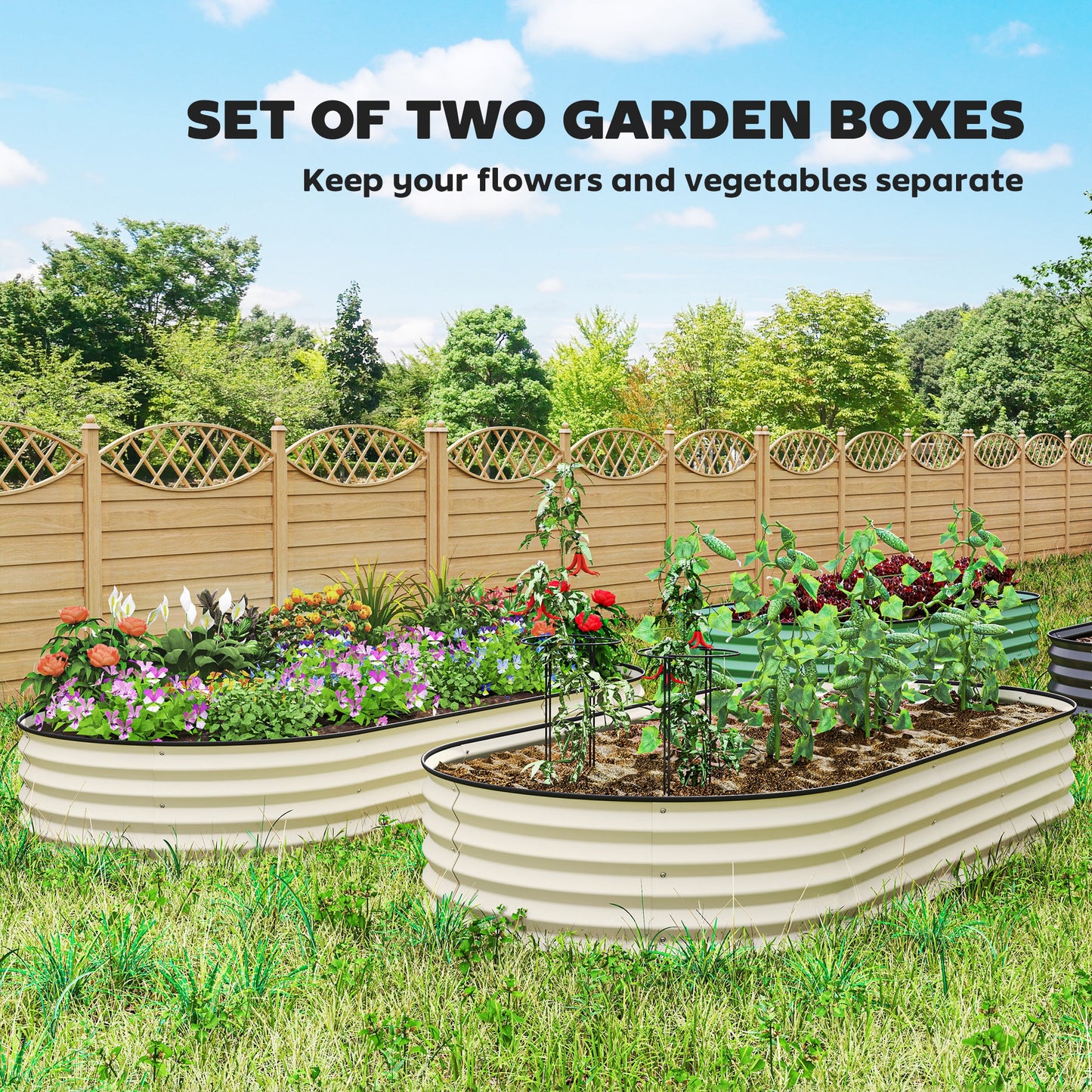 2 Piece Raised Garden Bed Set, Cream White