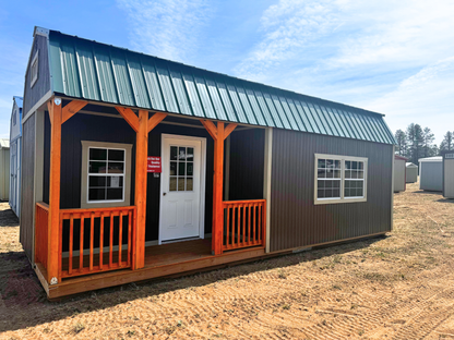 12 x 28 CORNER PORCH LOFTED CABIN (RTO) LOW AS $563.09 A MONTH + TAX