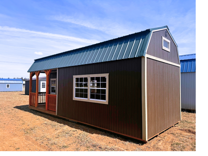 12 x 28 CORNER PORCH LOFTED CABIN (RTO) LOW AS $563.09 A MONTH + TAX