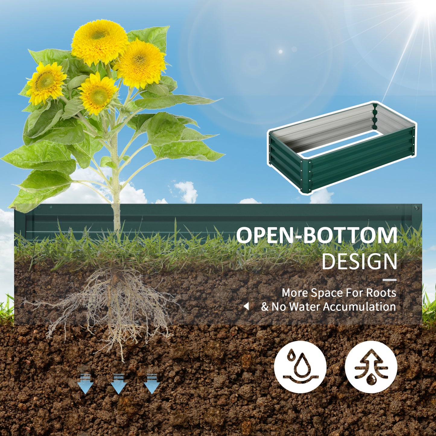 Raised Garden Bed, Galvanized, Green