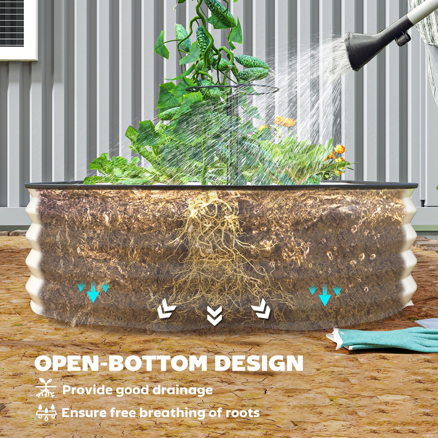 2 Piece Raised Garden Bed Set, Cream White