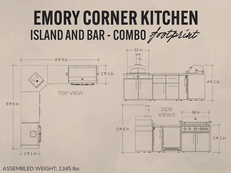 Emory | Corner Outdoor Kitchen Island with Built-In Grill & Pizza Oven