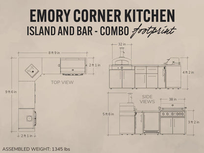 Emory | Corner Outdoor Kitchen Island with Built-In Grill & Pizza Oven