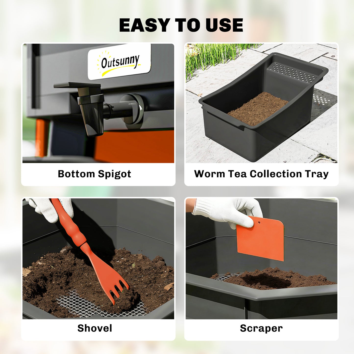 4-Tray Worm Composter Bin, 7.4 Gal Outdoor & Indoor