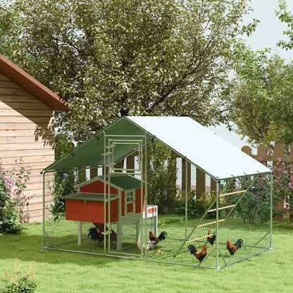 PawHut Metal Walk-in Chicken Run W/ Cover