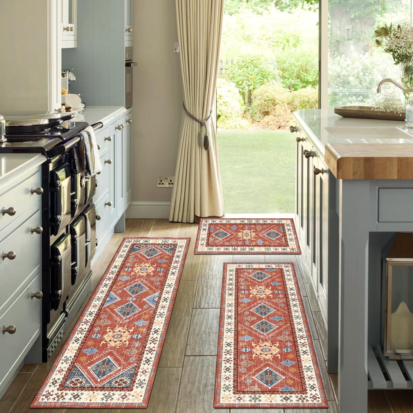 Boho Kitchen Rug Sets 3 Piece With Runner Non Slip/Washable