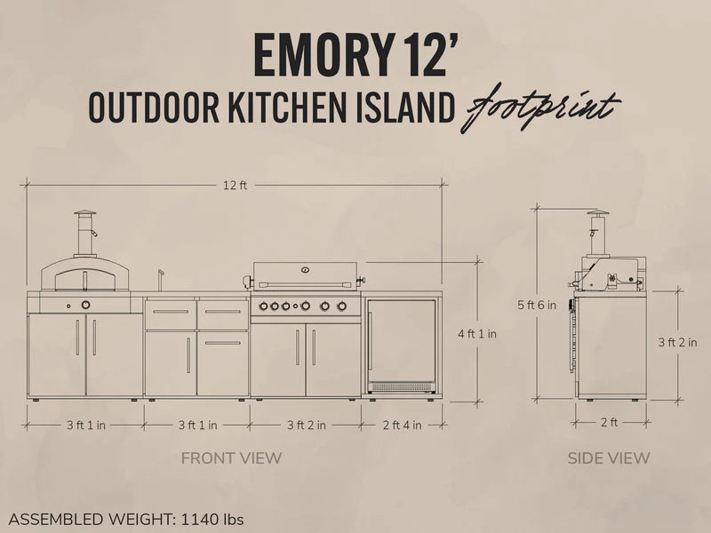 Emory | 12-Foot Outdoor Kitchen Island with Built-In Grill & Pizza Oven