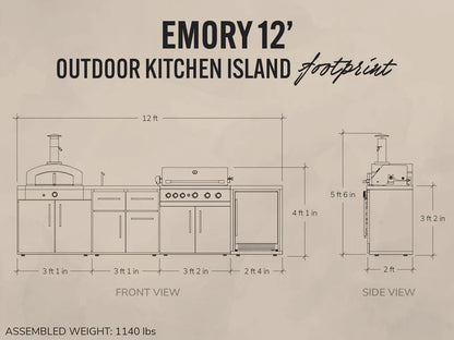 Emory | 12-Foot Outdoor Kitchen Island with Built-In Grill & Pizza Oven