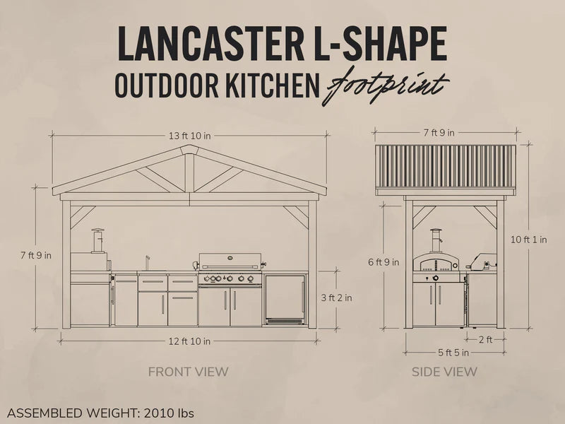 Lancaster | L-Shape Outdoor Kitchen with Built-In Grill & Pizza Oven